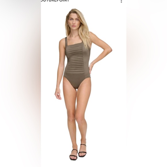 Calvin Klein Bronze Pleated Ruched-Panel OnePiece Swimsuit Size 6 NWT $79 - Picture 1 of 6